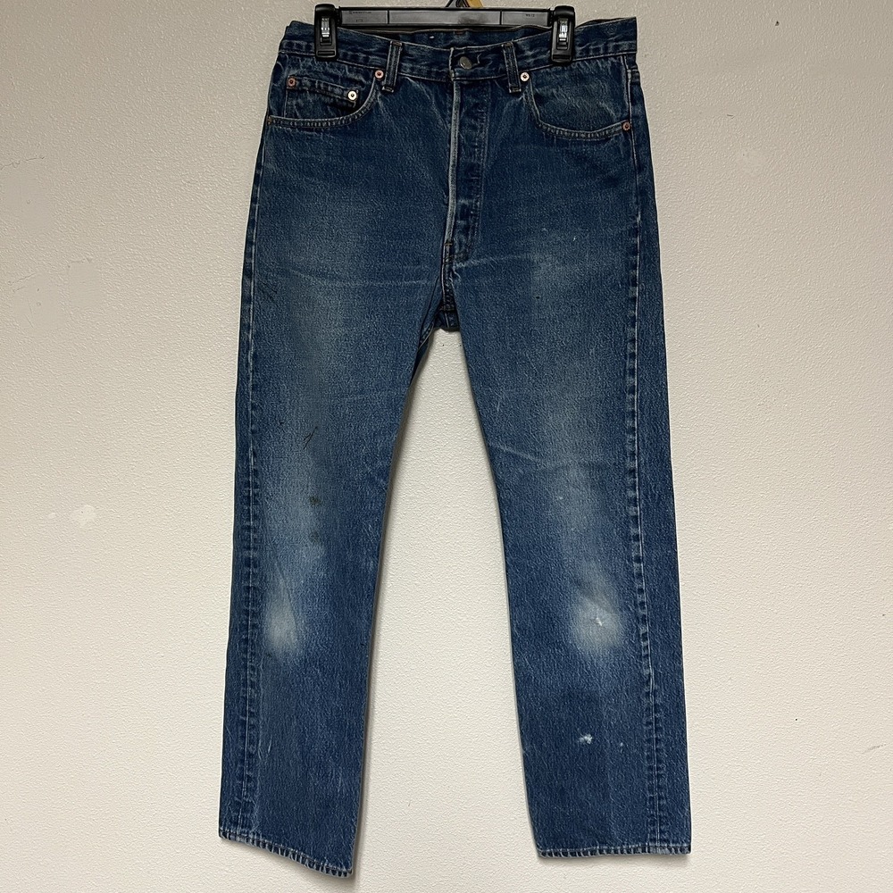 Vintage 1996 Levi's 501 Button Fly Denim Blue Jeans Made in USA 35x34 Mens GUC